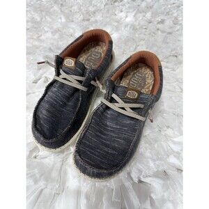 Hey Dude Wally Youth Jersey Lace Up Lightweight Casual Shoes Charcoal Brown Y3